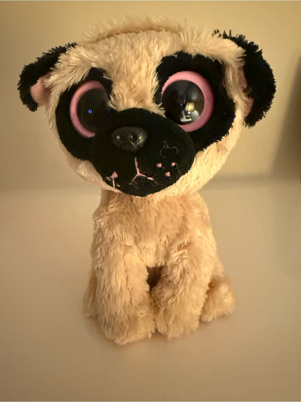 Ty Plush Pug Dog stuffed animal Cream with Black and Pink Eyes
